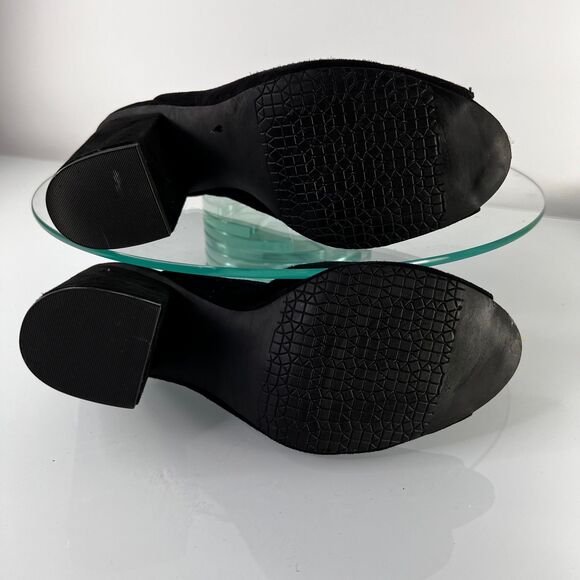 Nordstrom BP Black Suede Leather Mules Size 7M Peep Toe Block Heels - Picture 6 of 7